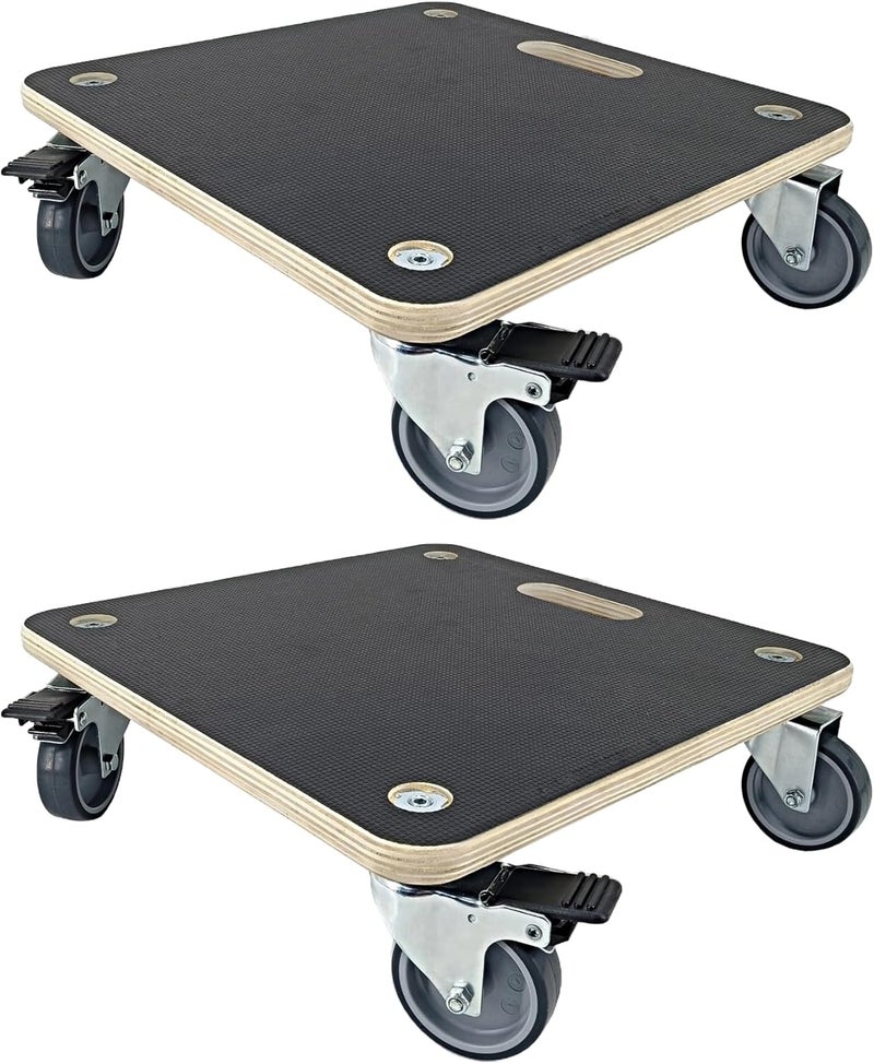 HBFBDRCT Furniture Moving Dolly Wood Platform Dolly 2 Packs, 1100 lbs Capacity Heavy Duty Wood Dollies cart with Wheels, Movers Carrier with 4 Soft Rubber Silent Wheels （2 with Brake+ 2 Without） - Image 1